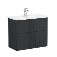 Vitra Root Groove 69258 Lavabo Dolabı, Çift Çekmeceli, Dar, 80 Cm, Mat Grafit, Yuvarlak Lavabolu